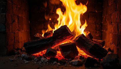 Fototapeta premium fire burning coals in fireplace
