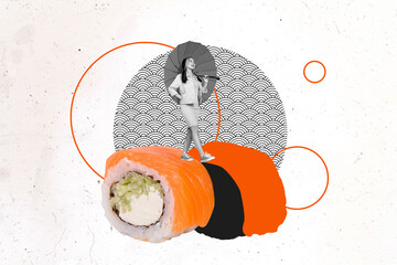 Trend artwork composite photo collage design of oriental culture fish pattern element japan young...
