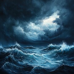 Fototapeta premium Turbulent Ocean Under a Stormy Night Sky