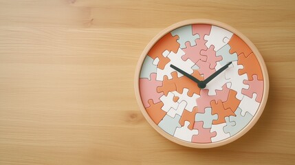 Colorful Puzzle Clock on Wooden Surface for Unique Home Decor Inspiration