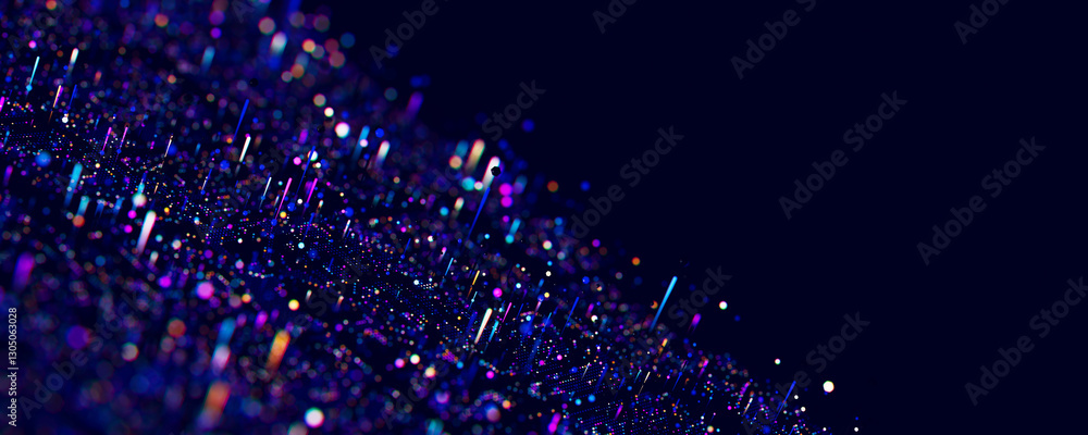 Poster macro of quantum computing technology. digital patterns of big data. microworld of llm ai learning p