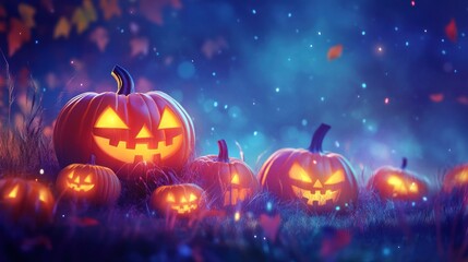Halloween Jack-o'-Lanterns Glow in Mystic Night