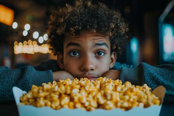 Naklejka premium boy eating popcorn