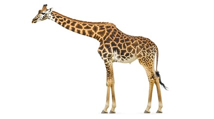 Obraz premium Majestic Giraffe with Elegant Neck and Distinctive Patterned Fur Isolated on White Background