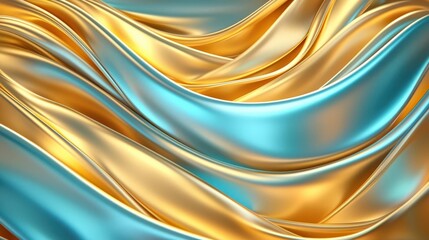 Flowing silk fabric in vibrant blue and gold tones.