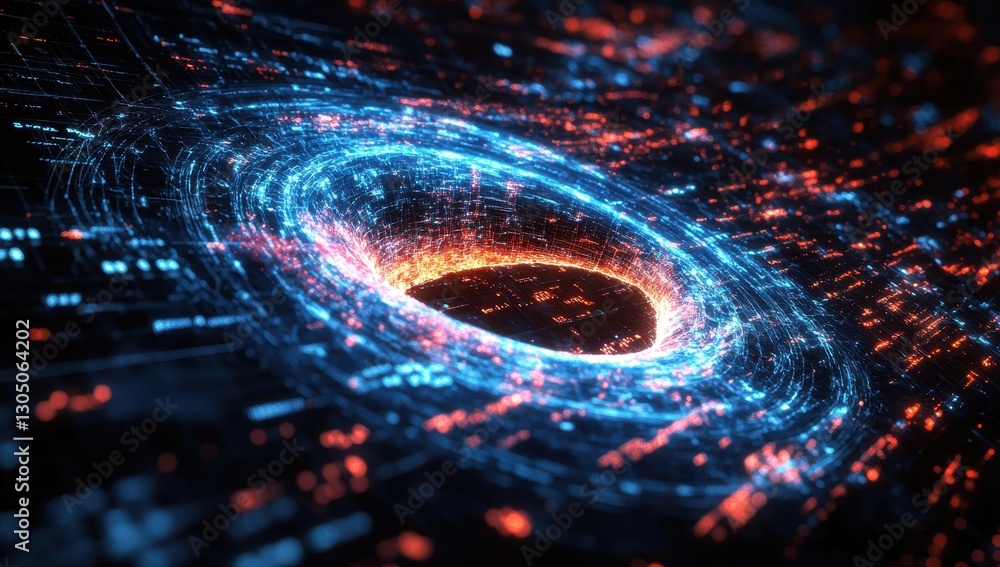 Poster vibrant cosmic black hole with particle streams and futuristic light effects in deep space environme