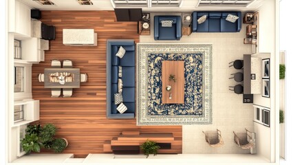 Top View Modern Open Concept Home Interior