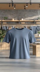 Blue T-shirt displayed in boutique