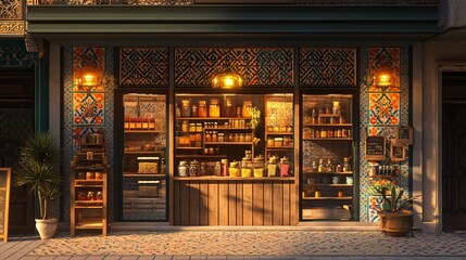 Charming Spice Shop at Sunset A Mediterranean Grocery Store