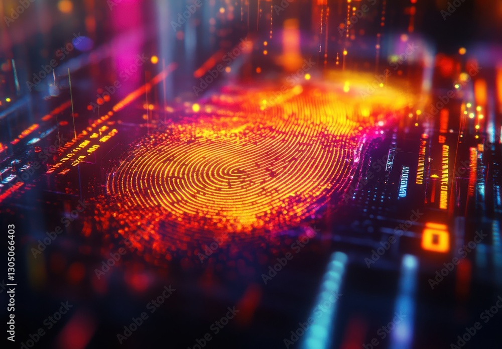 Aufkleber vibrant digital fingerprint design with neon colors and abstract effects for cybersecurity and techn