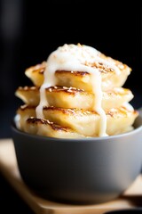 Delicious Pan-Fried Gyoza Dumplings with Creamy Sauce in Bowl
