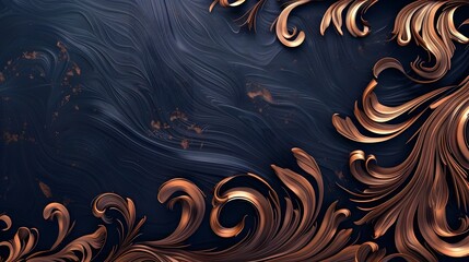 Elegant Swirling Navy and Rose Gold Metallic Background for Luxury Branding and Design