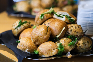 A pile of bread rolls