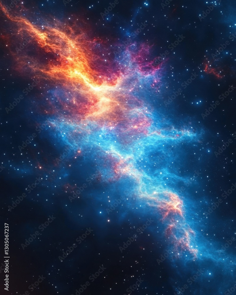 Poster ethereal cosmic cloudscape in deep space with vibrant nebula and stellar dust creating a celestial v