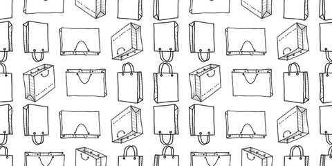 Seamless pattern of contour drawings paper shopping bags,vector background, paper, wrapping
