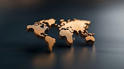 Wooden World Map on Table Surface with Shadows and Reflections Flat Earth Global Navigation International Unity