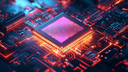 CPU on Circuit Board,  Bright,  High-Tech