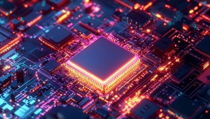 Obraz premium CPU on Circuit Board, High-Tech Glow