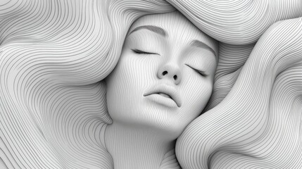 A serene abstract representation of a woman's face with flowing lines.