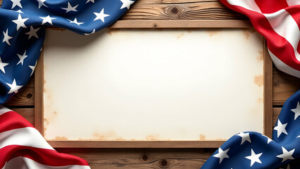 Rustic Memorial Day Frame with Natural Wood Textures & Patriotic Elements for Text Space