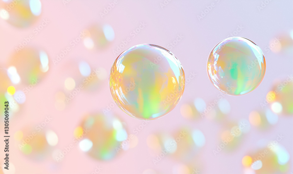 Poster soap bubbles floating with colorful reflections. bubbles create a dreamy and ethereal atmosphere. th