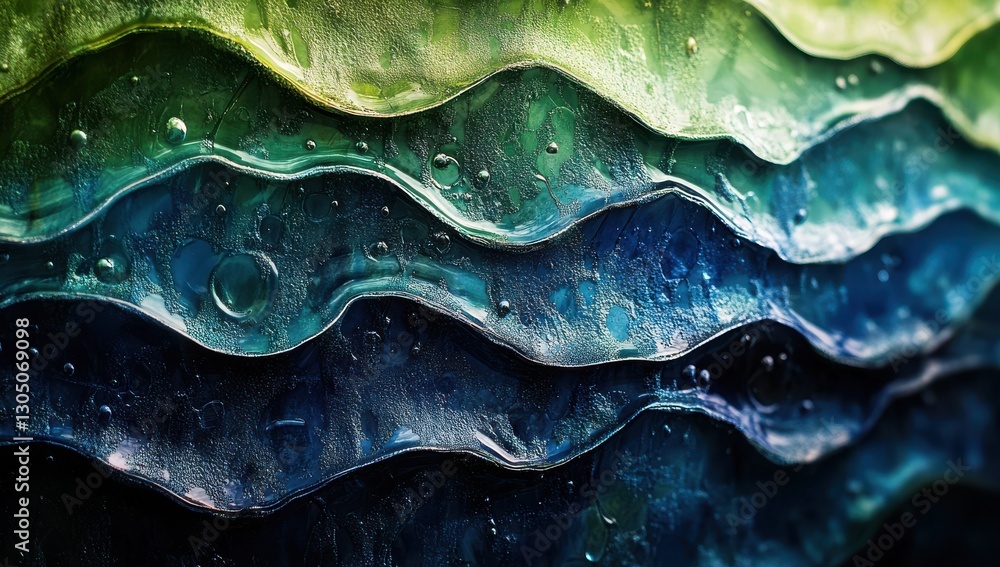 Poster vibrant layers of aqua and green textures creating an artistic representation of waves and ripples r