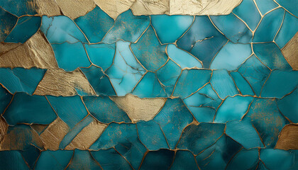 turquoise wall grunge texture with gold polished stone backgroung
