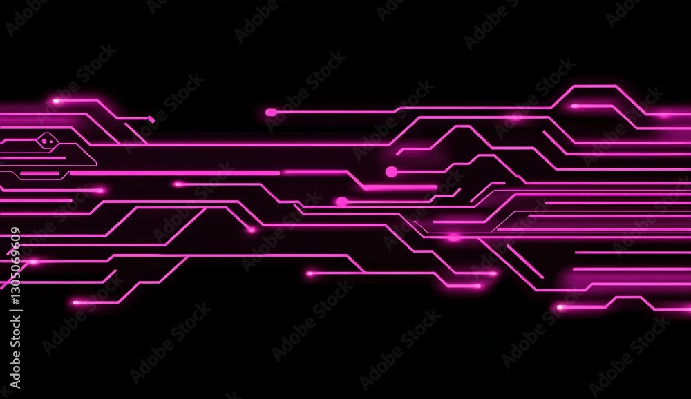 Poster vibrant pink circuit board design with dynamic lines and futuristic elements in dark background for 