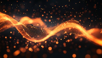 Abstract swirling orange particles on dark background