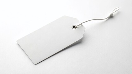 Blank White Price Tag Mockup: Minimalist Product Label Isolated on White Background