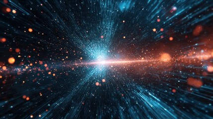 Obraz premium Abstract cosmic burst with radiant light streaks and vibrant particles creating a dynamic futuristic space background with a central explosion