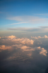 Clouds and sky from airplane window view