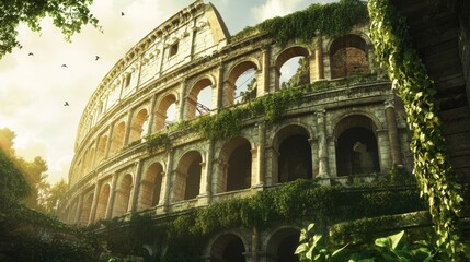 Obraz premium Roman coliseum covered with mold and vegetation
