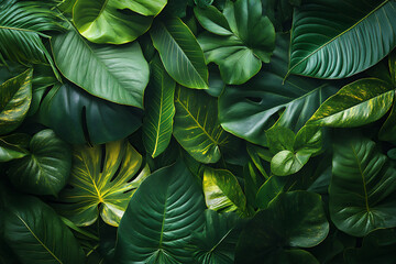 Fototapeta premium a lush, green background of large leaves,