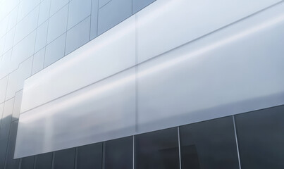 Empty advertising space on a modern glass building in a bustling urban area during daylight hours