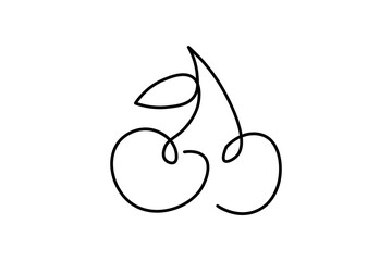 Minimalist cherry illustration with continuous lines, simple design suitable for logo or icon.
