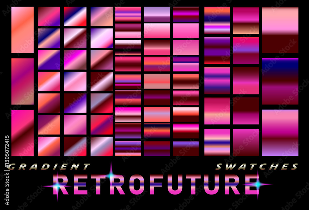Poster bold vector illustration featuring a diverse collection of vibrant chrome gradients. arrayed in a gr