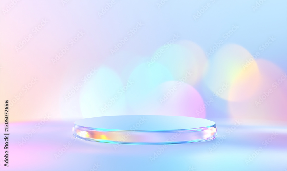Poster platform graphic design background template. round platform with graphic design elements on blurred 