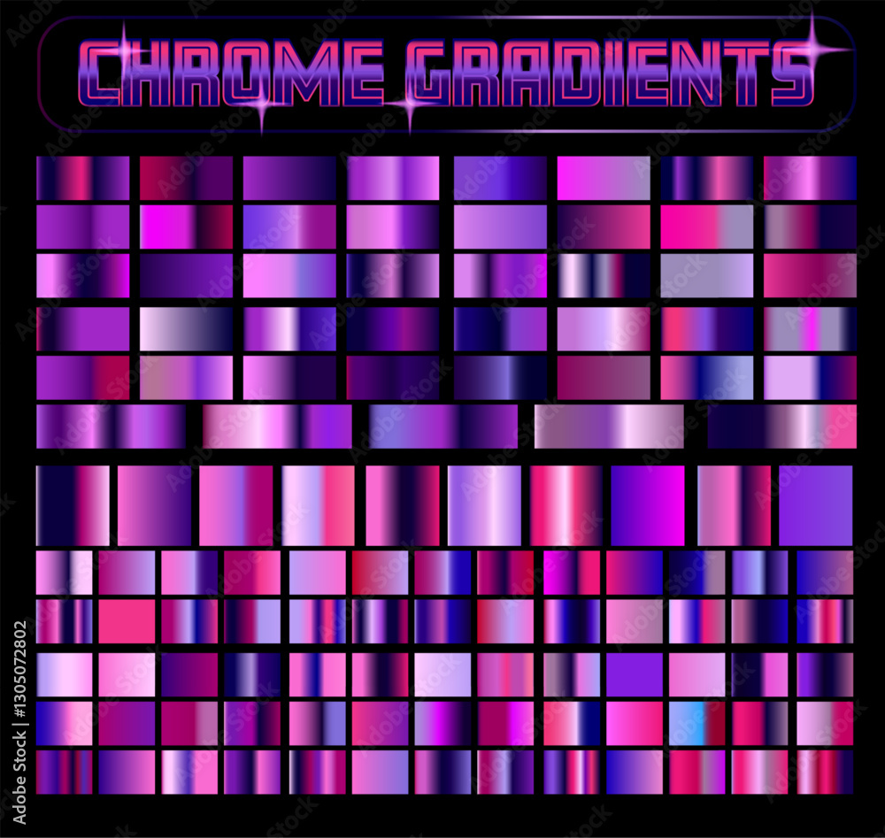 Poster bold vector illustration featuring a diverse collection of vibrant chrome gradients. arrayed in a gr