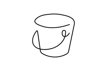 Minimalist bucket illustration with continuous lines, simple design suitable for a logo or icon.