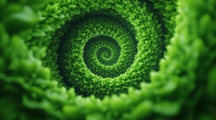 Vibrant swirling green patterns, lush spiral design of foliage, nature's intricate beauty, ideal for nature-themed projects.