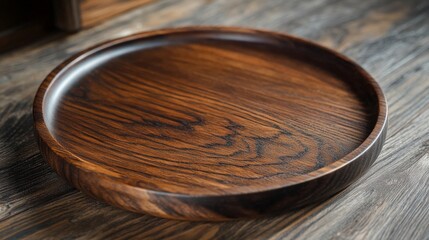 Obraz premium a round wooden plate on a wooden table