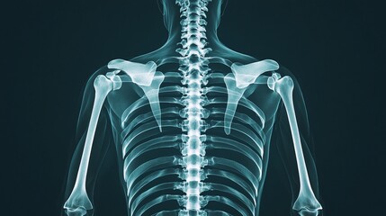 X-ray image revealing human skeletal structure with emphasis on spine and rib cage