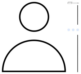 Circular head and curved body outline alongside pen icon and three dots for user interaction or settings. Ideal for profile design, personal identification, interface design, technology