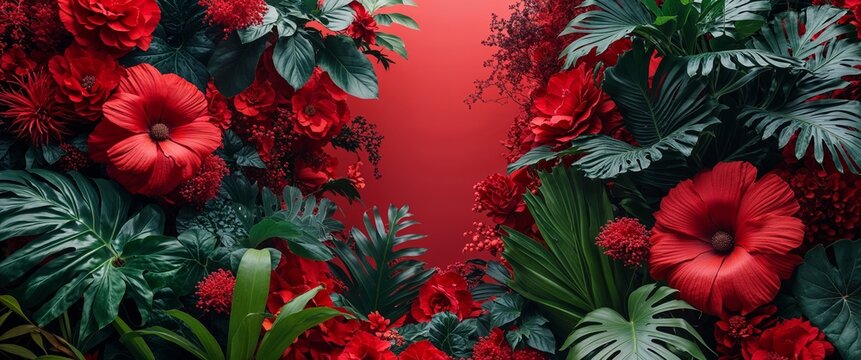 elegant red theme nature and jungle abstract background concept backdrop illustration cartoon