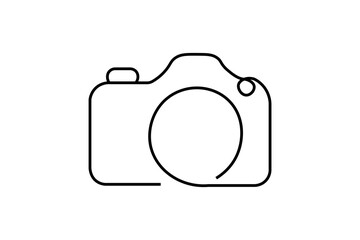 Minimalist camera illustration with continuous lines, simple design suitable for a photography logo or icon.