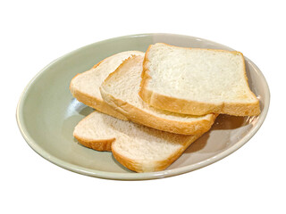 Four slices of white bread in a light green bowl.