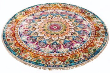 Naklejka premium Bohemian Watercolor Circle Rug Texture Design Illustration - Right-Positioned Copy Space