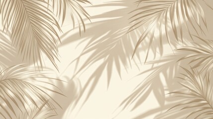 Beige Palm Leaves Shadows on Light Background