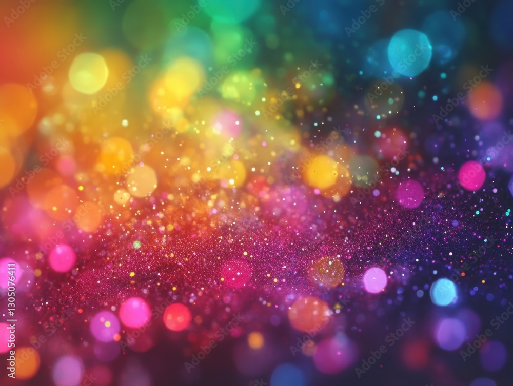 Poster vibrant rainbow bokeh background with sparkling glitter dust creating a magical and festive atmosphe